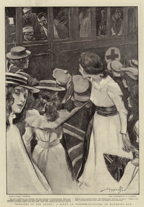 Soldiers of the Queen, A Scene at Pietermaritzburg på Mafeking Day av Claude Shepperson