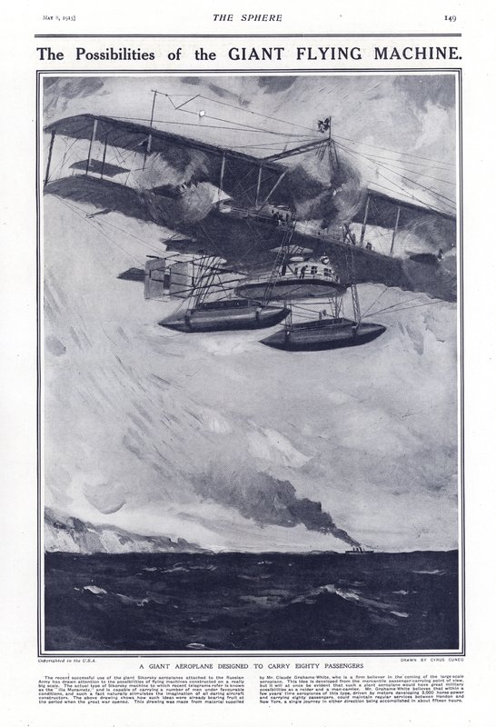 Et gigantisk fly designet for å frakte åtti passasjerer, 1914 av Cyrus Cuneo