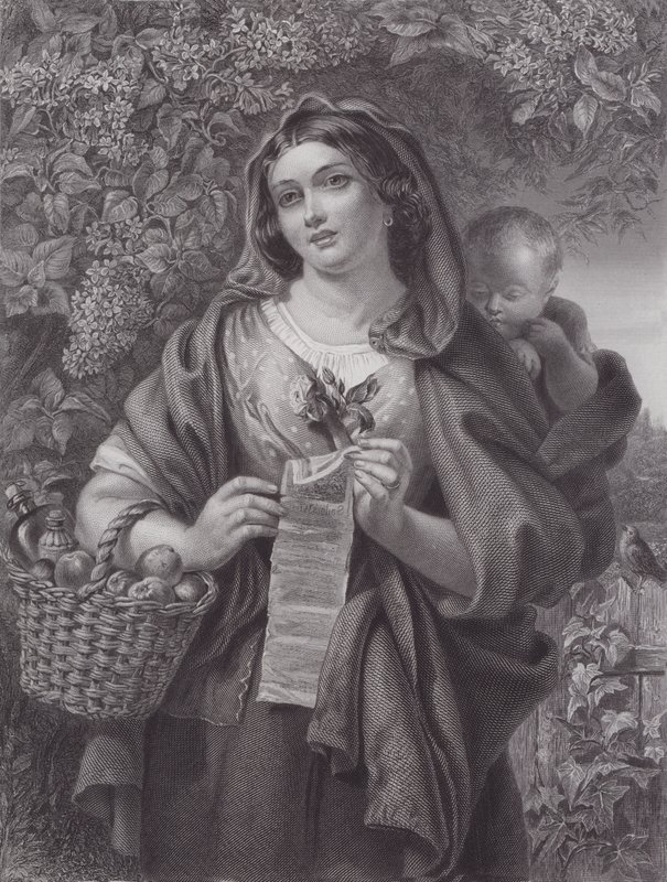 The Ballad Singer (gravering) av Daniel (after) Maclise