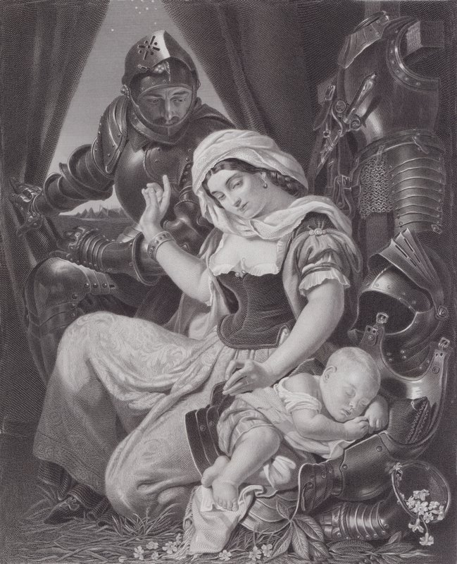 Krigerens vugge (gravering) av Daniel (after) Maclise