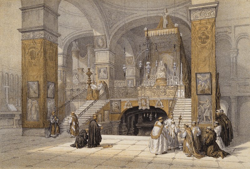 Bebudelseskirken, Nasaret (farge litho) av David (after) Roberts