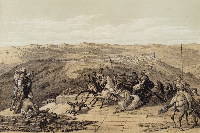 Sebaste, det gamle Samaria (farge litho) av David (after) Roberts