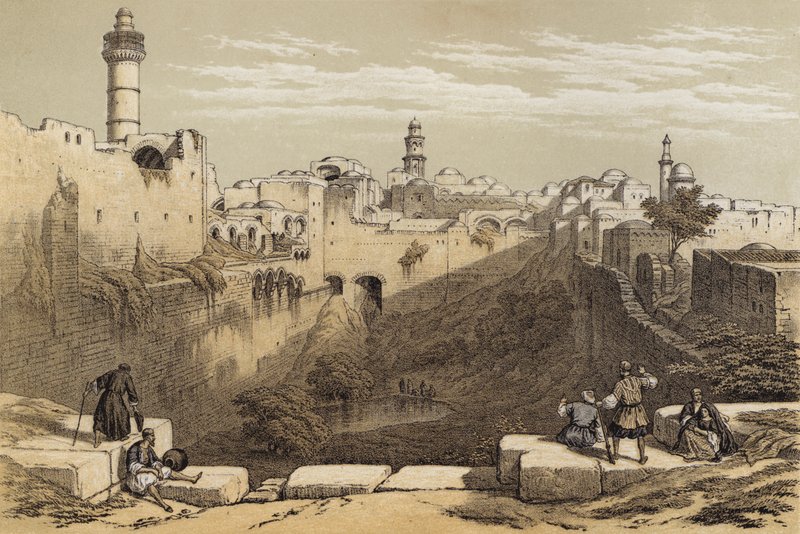 The Pool of Bethesda (farge litho) av David (after) Roberts