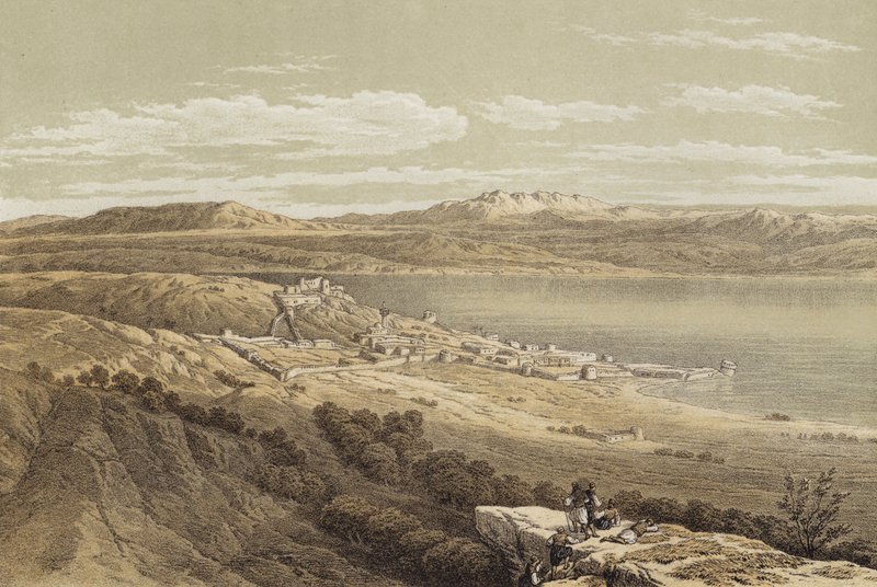 Tiberias ser mot Hermon (farge litho) av David (after) Roberts