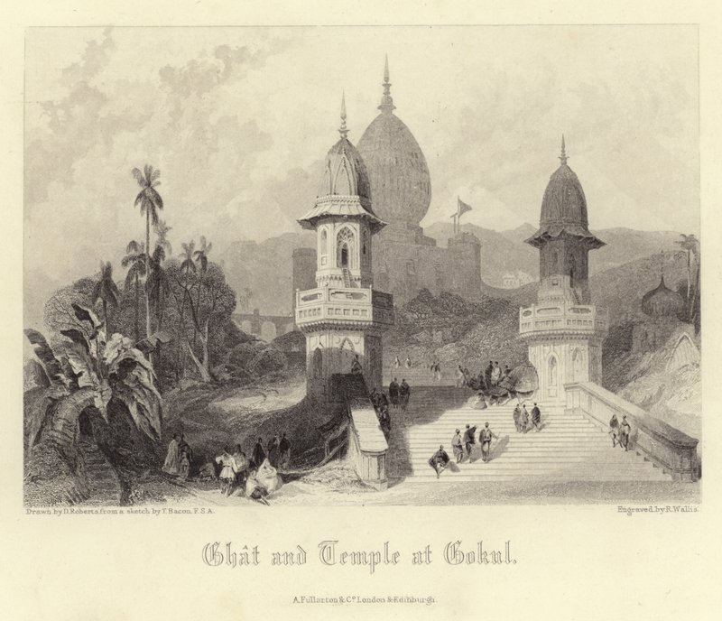 Ghat og tempel ved Gokul av David Roberts