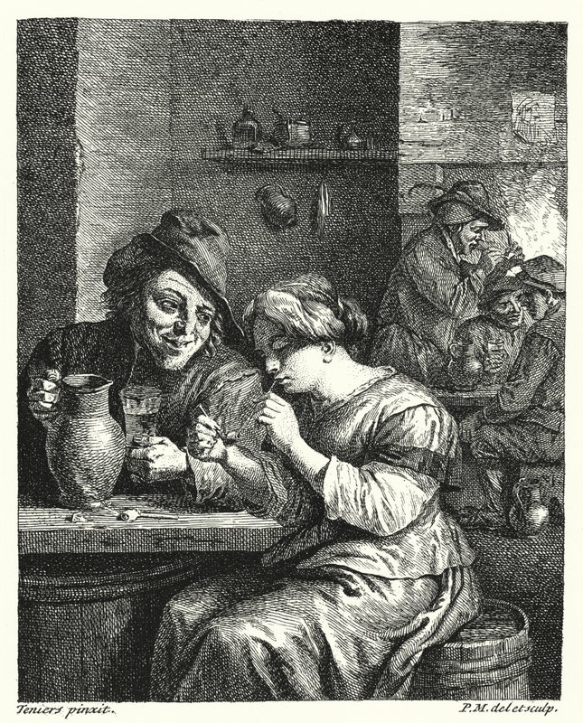 Den røykende kvinnen (gravering) av David the Younger (after) Teniers
