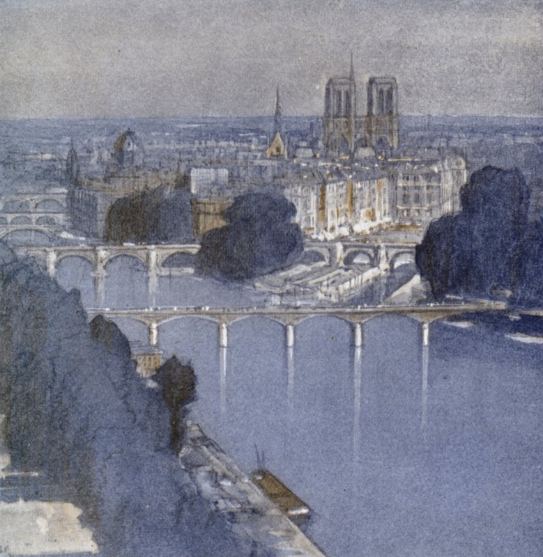 Paris og Seinen (farge litho) av Donald (after) Maxwell