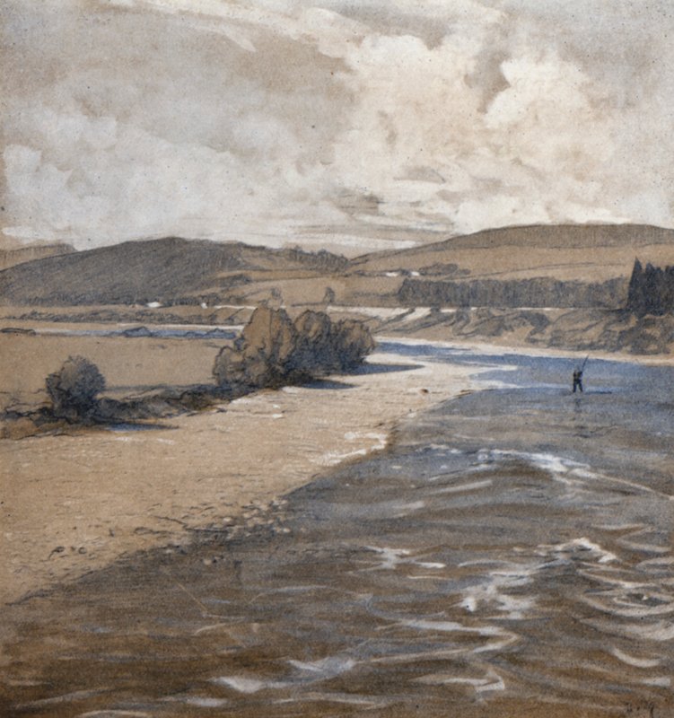 The Dee at Aboyne (farge litho) av Donald (after) Maxwell