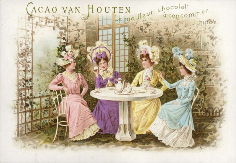 Kvinner i hagen drikker sjokolade av Dutch School