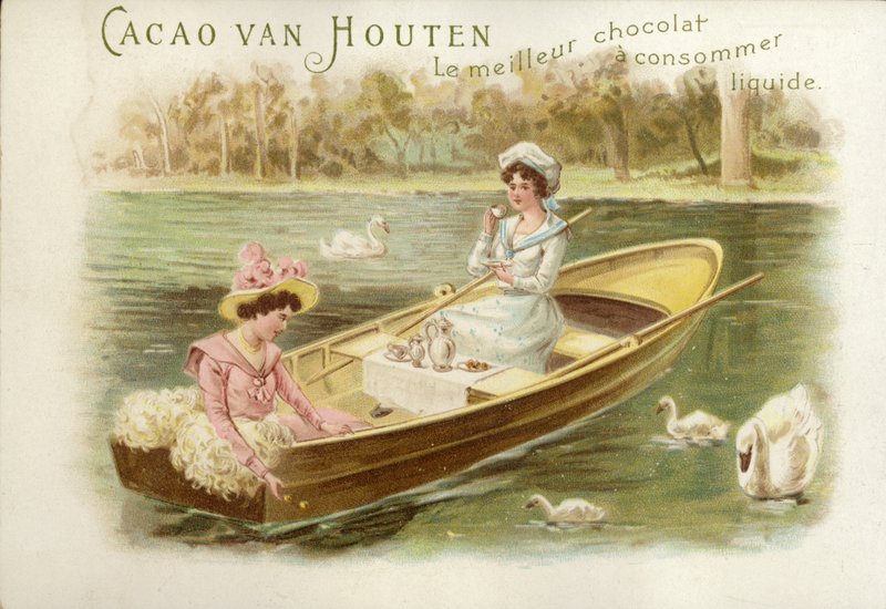Kvinner i robåt og drikker sjokolade av Dutch School