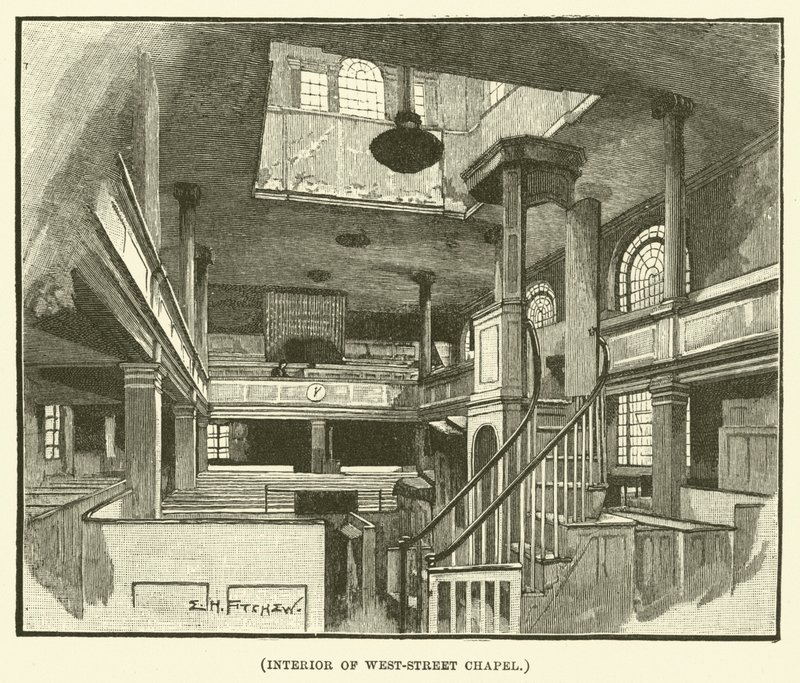 Interiør av West-Street Chapel (gravering) av E.H. Fitchew