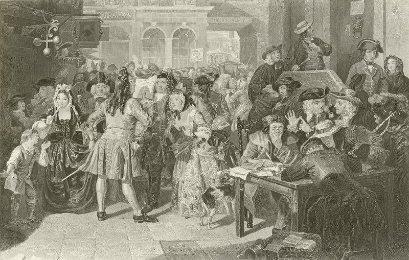 The South Sea Bubble, London av Edgar Melville after Ward