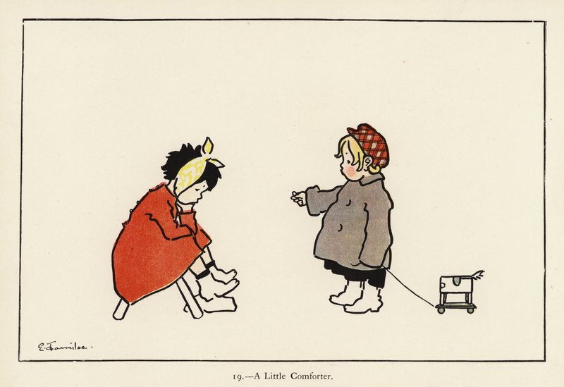 En liten trøster (farge litho) av Edith Farmiloe