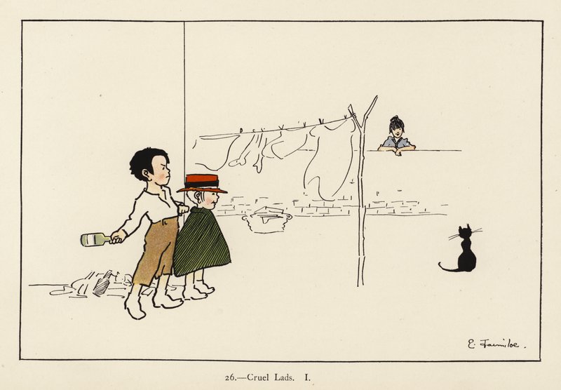 Cruel Lads I (farge litho) av Edith Farmiloe