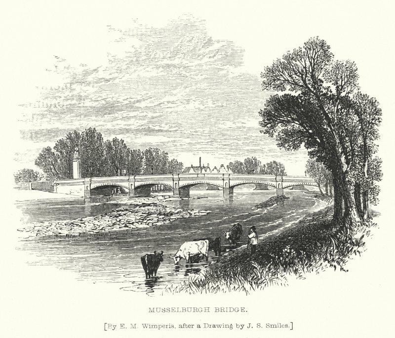 Musselburgh Bridge (gravering) av Edmund Morison (after) Wimperis