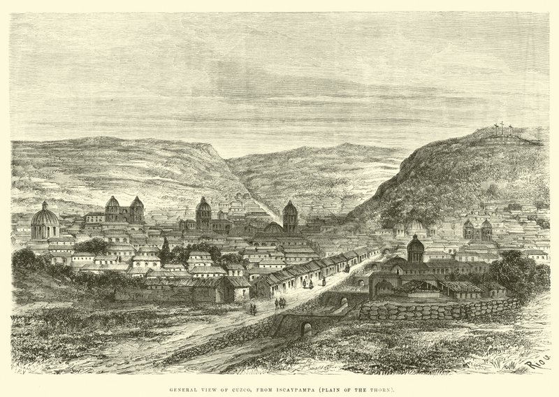 Generell utsikt over Cuzco, fra Iscaypampa, tornesletten av Edouard Riou