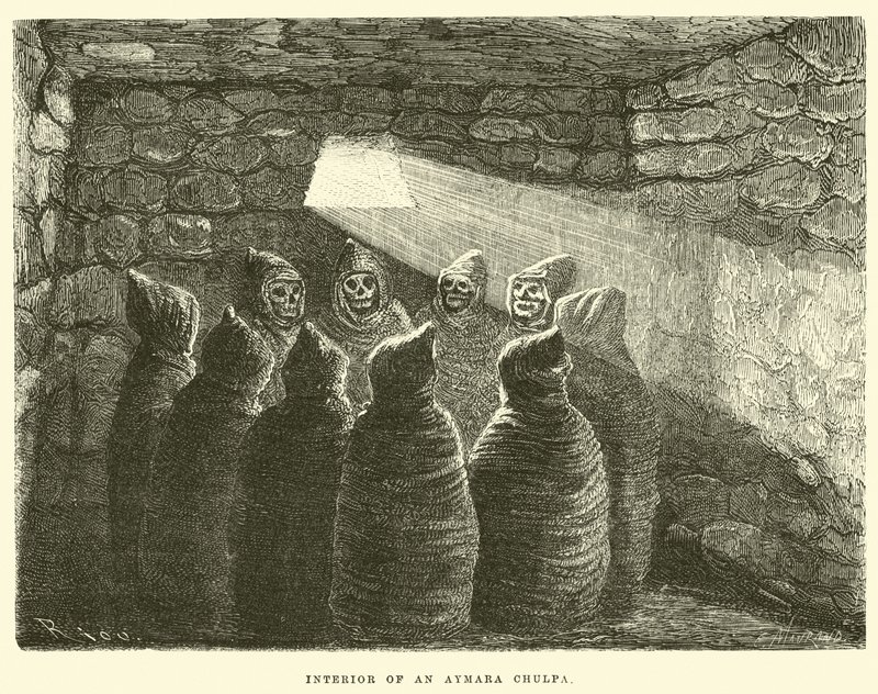 Interiør i en Aymara Chulpa av Edouard Riou