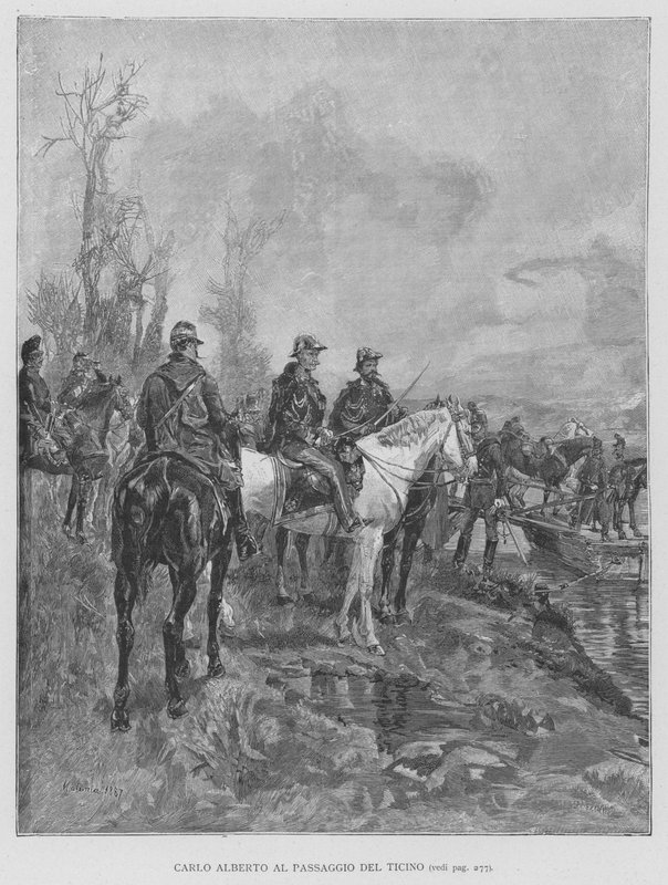 Carlo Alberto ved Ticino-passasjen (gravering) av Edouardo Matania