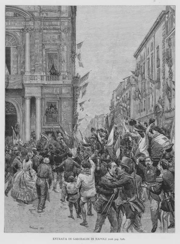 Garibaldis inntreden i Napoli (gravering) av Edouardo Matania