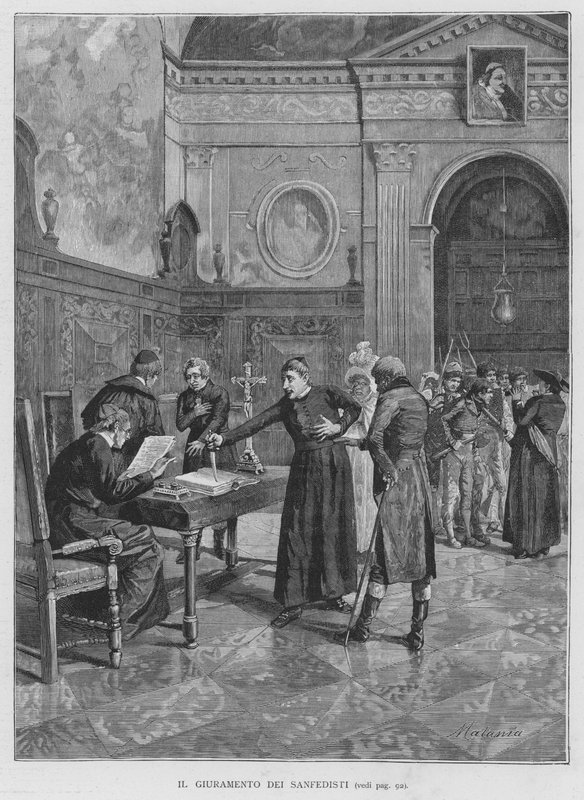 The Oath of the Sanfedisti (gravering) av Edouardo Matania