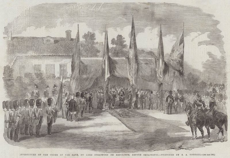 Investiture of the Order of the Bath, av Lord Stratford de Redcliffe, før Sebastopol av Edward Angelo Goodall