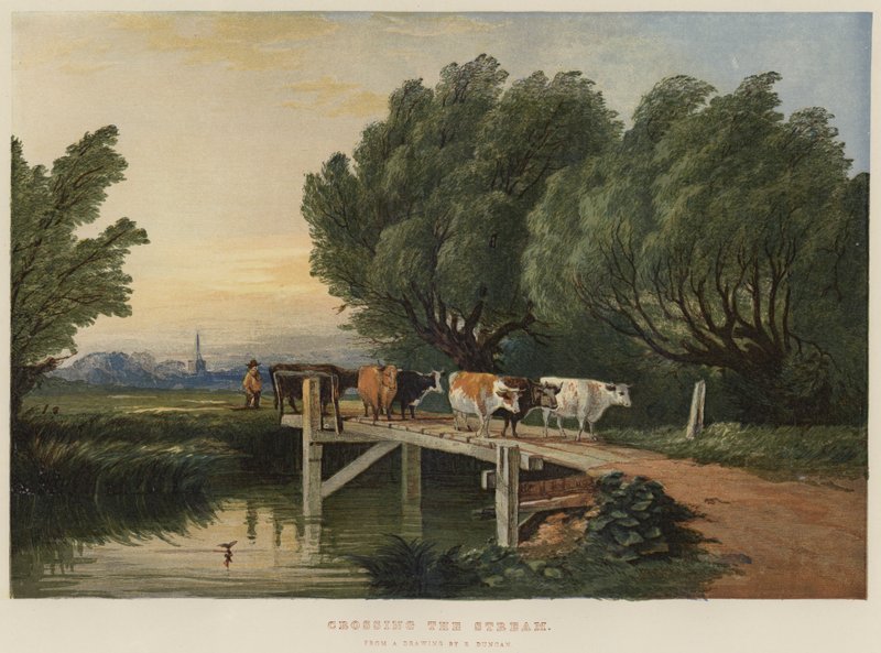Krysse strømmen (chromolitho) av Edward Duncan