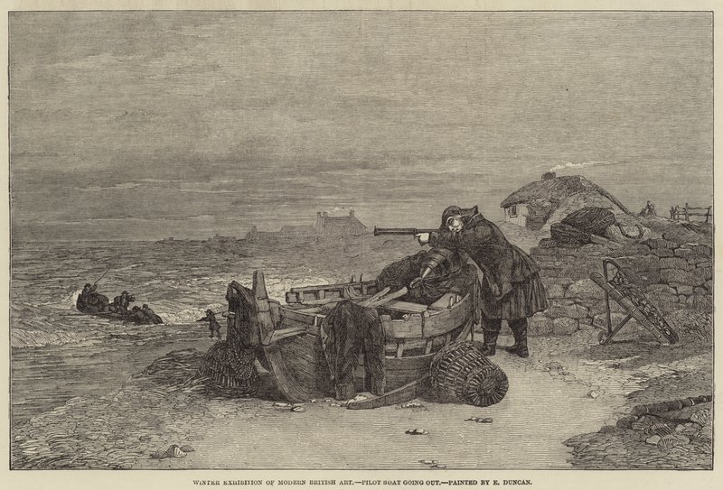 Vinterutstilling av moderne britisk kunst, pilotbåt går ut av Edward Duncan