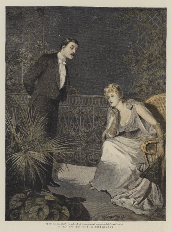 Lytter til nattergalen (chromolitho) av Edward Frederick Brewtnall