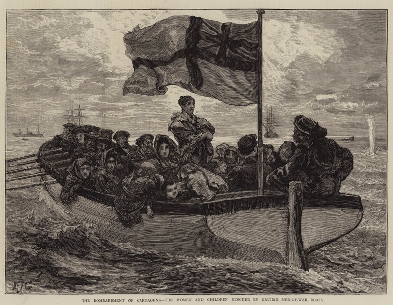 Bombardementet av Cartagena, kvinnene og barna reddet av britiske krigsmenn av Edward John Gregory