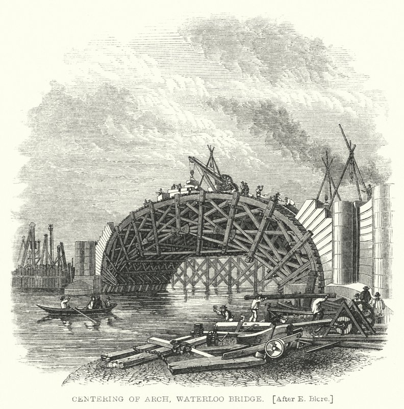 Sentrering av bue, Waterloo Bridge (gravering) av Edward Blore