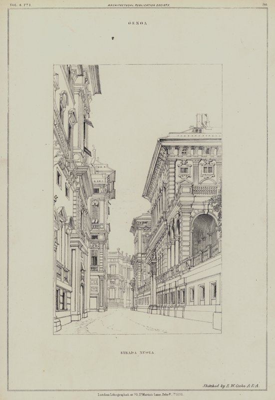 Strada Nuova, Genova, Italia (litho) av Edward William (after) Cooke