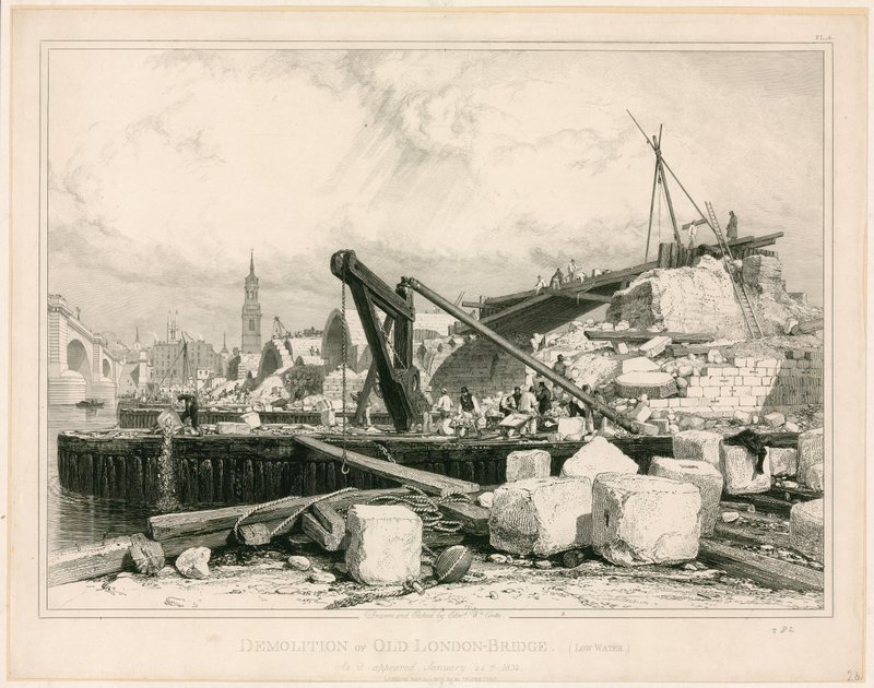Riving av Old London Bridge, 1832 av Edward William Cooke