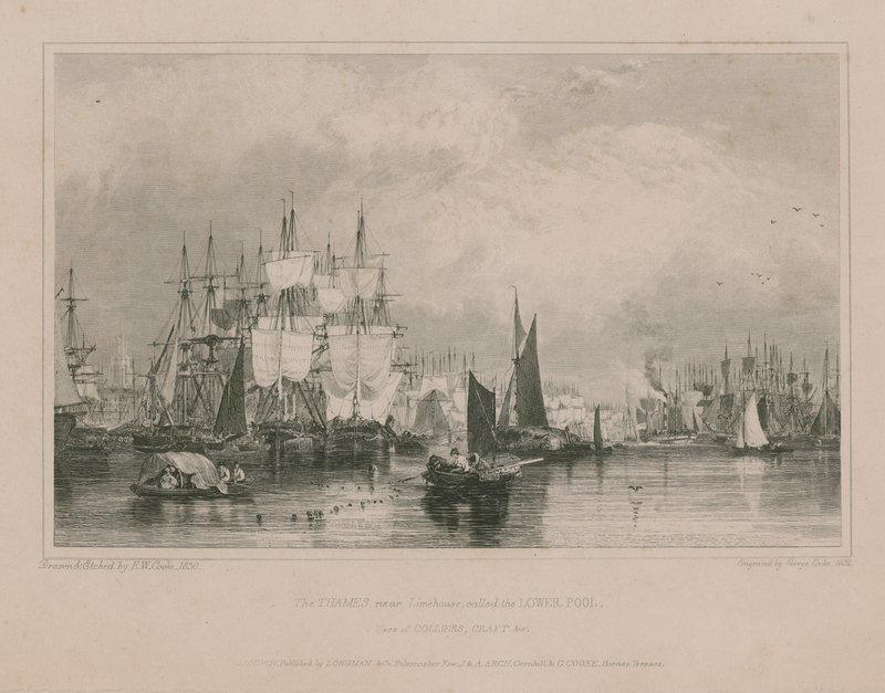 Themsen nær Limehouse: Lower Pool av Edward William Cooke