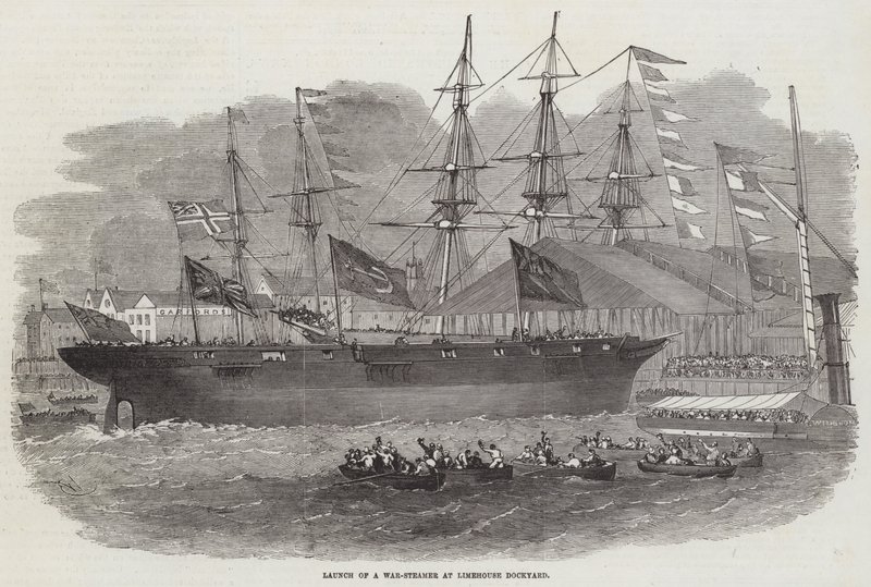 Lansering av en krigsdamper på Limehouse Dockyard av Edwin Weedon