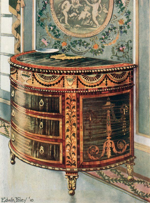 Innlagt Satinwood Commode--Ormolu-fester av Edwin John Foley