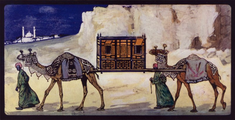 Kameler med en seremoniell Palanquin (farge litho) av Edwin Noble