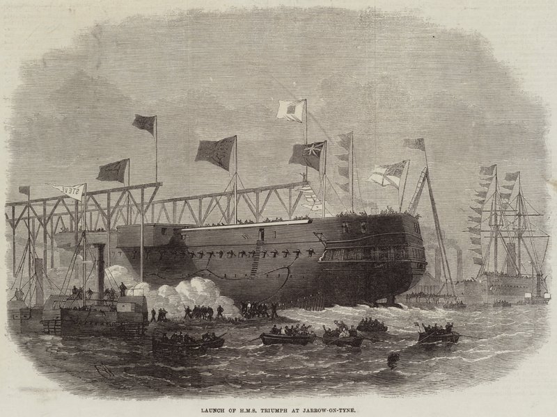 Lansering av HMS Triumph på Jarrow-on-Tyne av Edwin Weedon