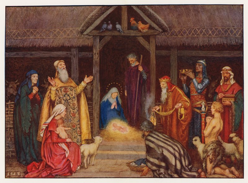 Carols: The Nativity (farge litho) av Eleanor Fortescue Brickdale