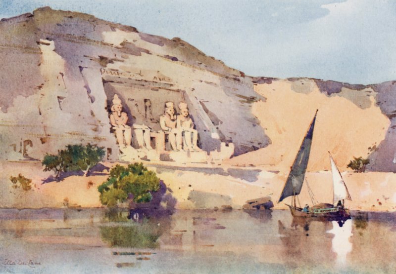 Abu Simbel (farge litho) av Ella Du Cane