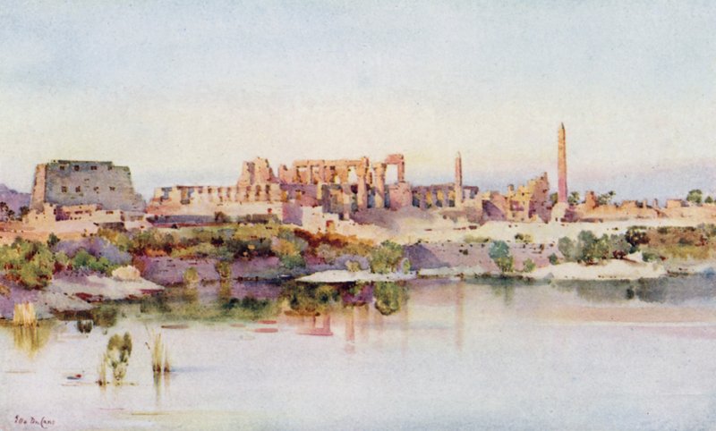 Karnak-tempelet (farge litho) av Ella Du Cane