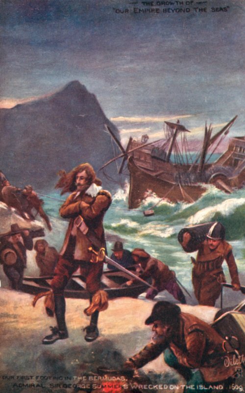 Admiral Sir George Summers vraket på Bermudas, 1609 av English School