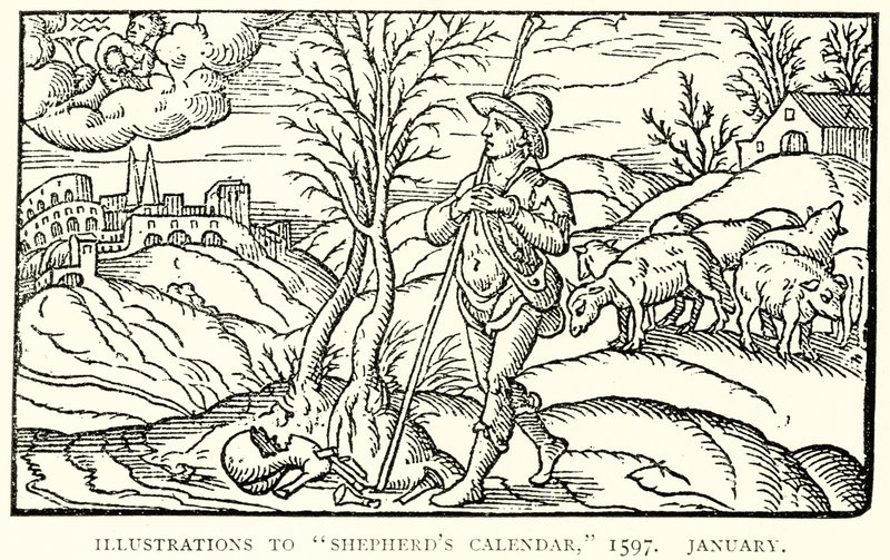 Illustrasjoner til Shepherds Calendar, 1597. Januar av English School