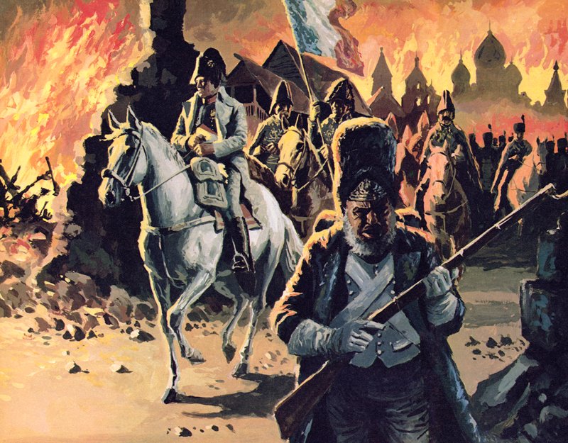 Napoleon rir gjennom Moskva i flammer av English School