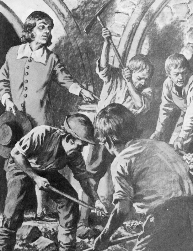 Samuel Pepys prøver å finne John Barksteads skattekammer i Tower of London av English School