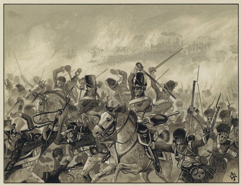 The Greys and Ninety Second på Waterloo, 18. juni 1815 av English School