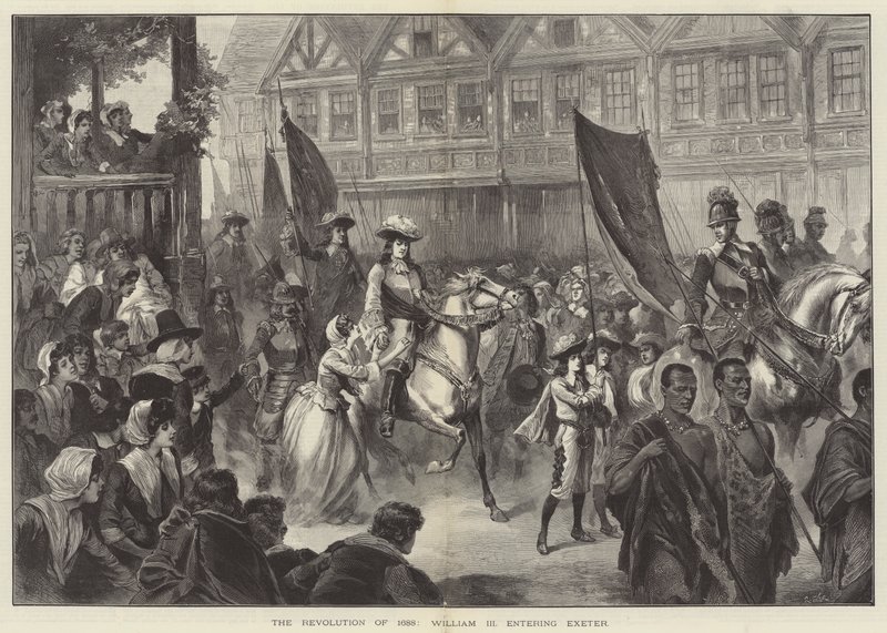 Revolusjonen i 1688, William III på vei inn i Exeter av English School