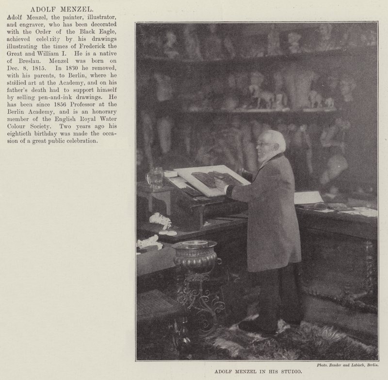 Adolf Menzel i sitt studio av English Photographer