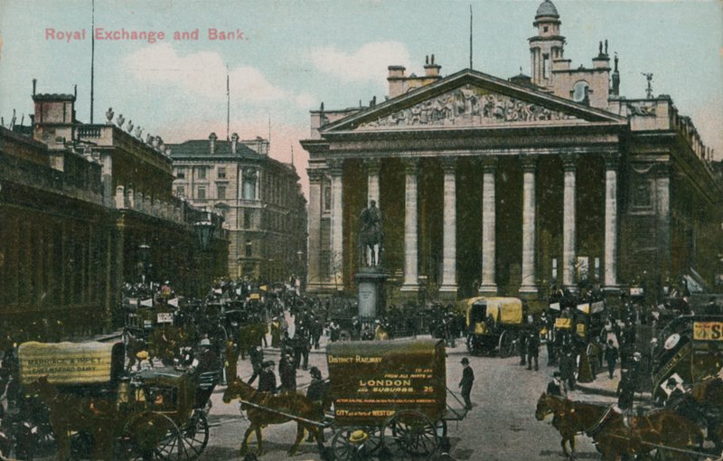 Royal Exchange and Bank, London av English Photographer