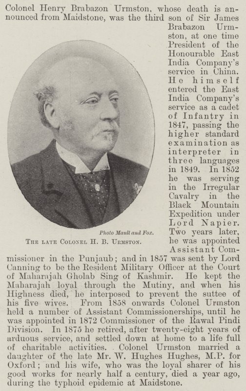 Avdøde oberst H B Urmston av English Photographer