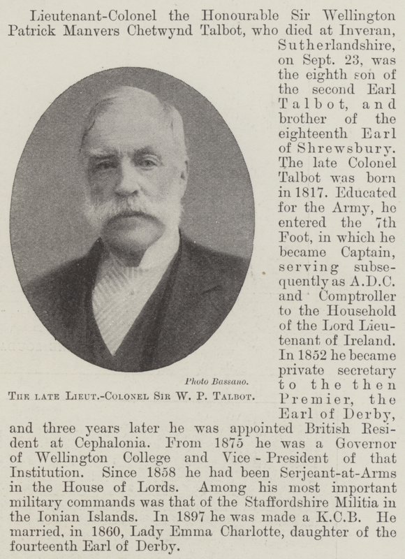 Avdøde oberstløytnant Sir W P Talbot av English Photographer